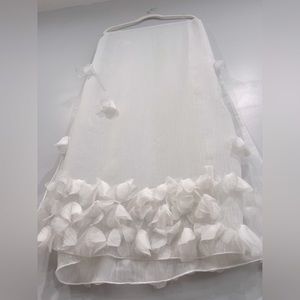 Vintage Y2K Badgley Mischka 80” 3D Sheer Organza Scarf Wrap Shawl Coverup White
